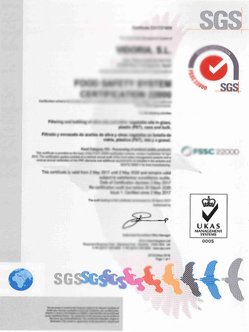 维多利亚资质：FSSC22000认证证书