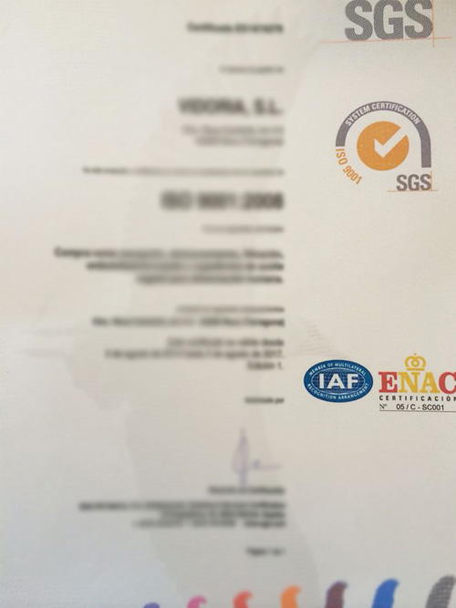 维多利亚资质：ISO9000证书